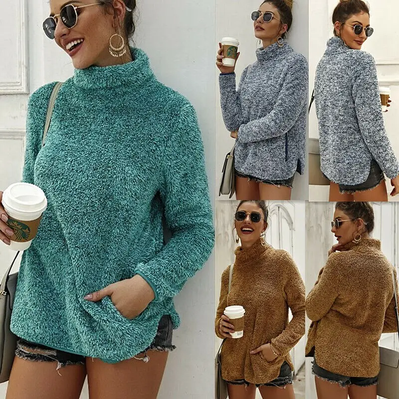 

Women Winter Loose Long Sleeve Sweater Jumper Fluffy Pullover Hoodie Jacket Warm Outerwear Coat Overcoat Sweatshirt Pullover Top