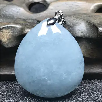 

Top Natural Clear Aquamarine Pendant For Women Man Blue Crystal 33x29x10mm Water Drop Bead Silver Necklace Pendant Jewelry AAAAA