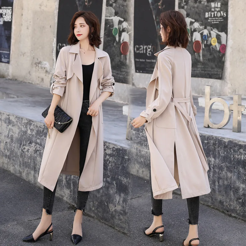 

Dog Worm Home-2019 Early Autumn New Style Thin Mid-length Windproof over-the-Knee Coat Korean-style Young-Style Trench Coat Wome