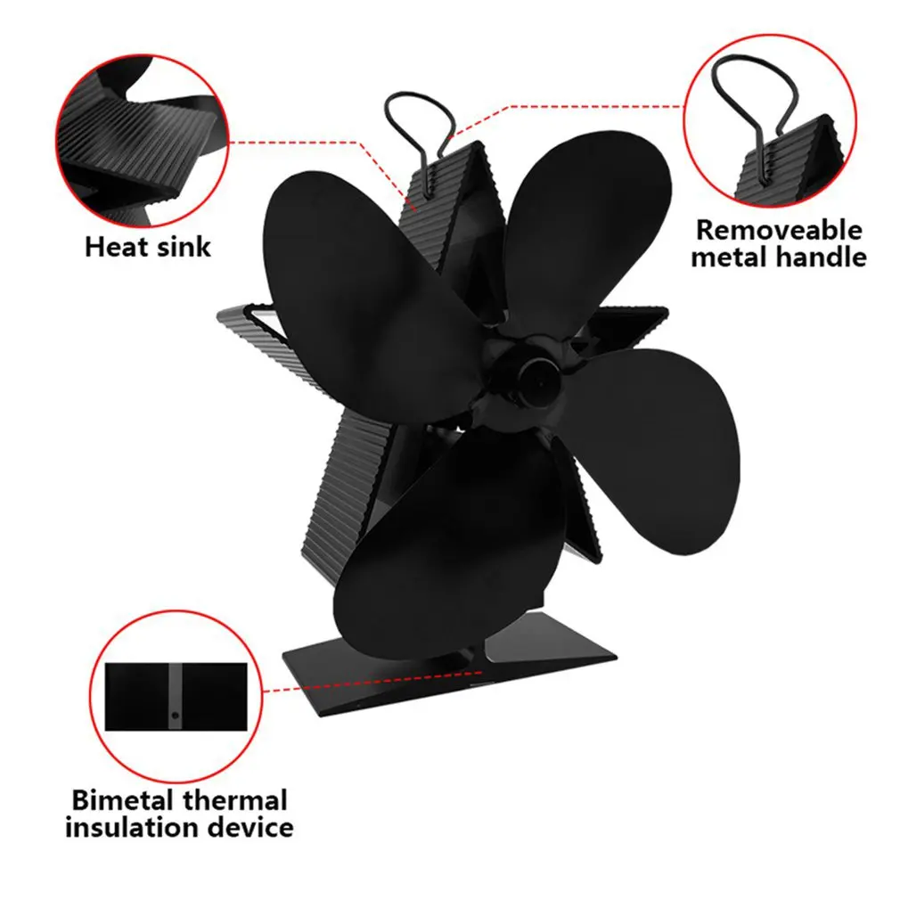 Hot Black Fireplace 4 Blades Heat Powered Stove Fan Log Wood Burner Quiet Home Fireplace Fan Efficient Heat Distribution