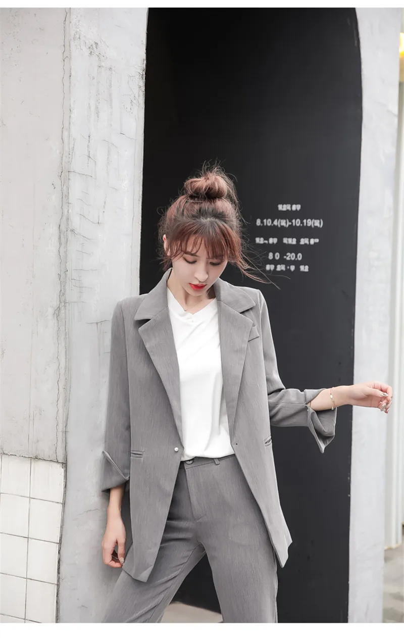 pearls fashion office set women 2 piece set long sleeve blazer autumn suit coat jackets ankle length pants suit