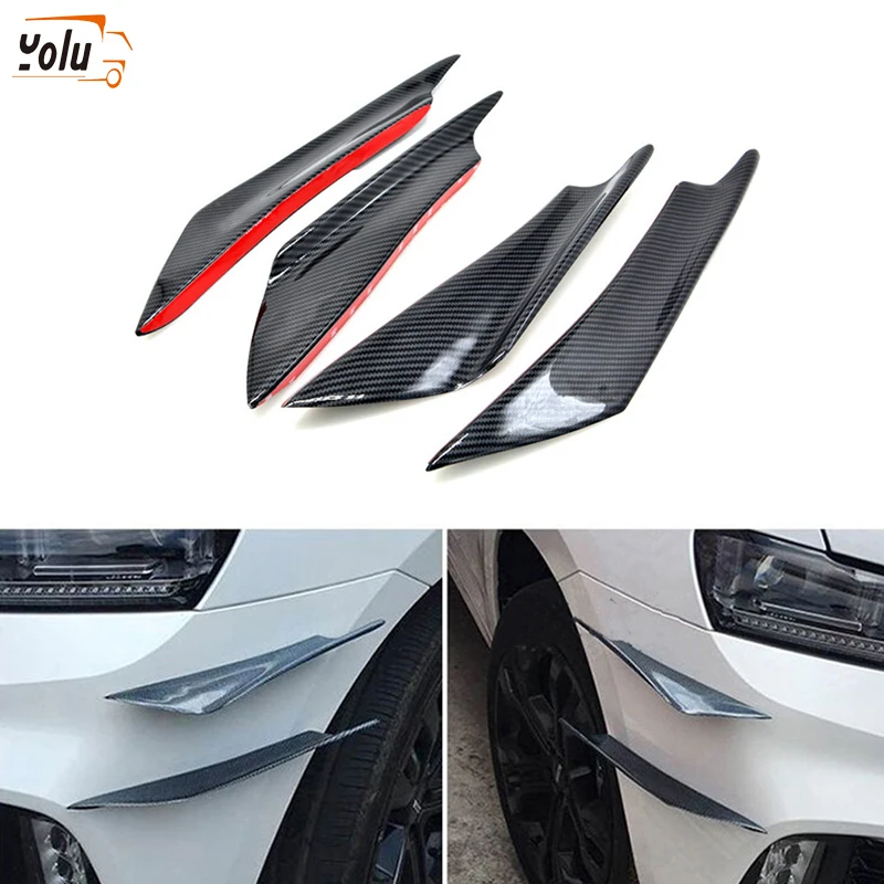 

YOLU 4 Pcs Universal Carbon Fiber Look Car Front Bumper Fins Spoiler Wing Lip Splitter Auto Car Bumper Protector
