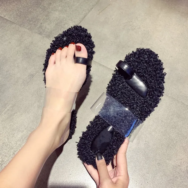 Women Slippers Flips Flops Shoes Winter Transparent Warm Girls Fashion Platform Slides Non-slip Flats Outdooor Comfortable