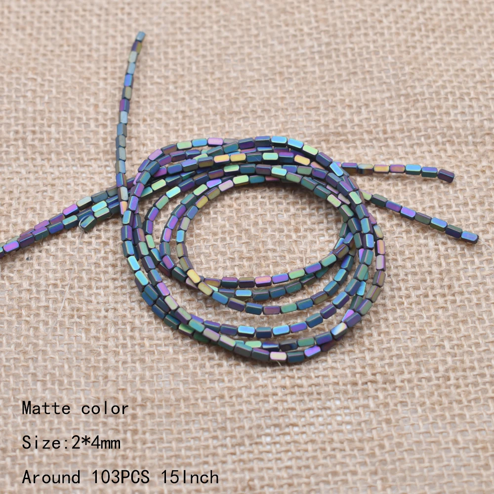 43-2x4mm matte 95 шт./лот, блестящие разноцветные бусины из натурального камня, гематит, прямоугольные бусины квадратной формы для самостоятельного изготовления ювелирных изделий - Цвет: 43-2x4mm matte