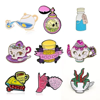 

GDHY Enamel Pins Tea Cup Teapot teacup Brooches Coffee Perfume poison pie Drink me, It's tea time Bitches Brooch Lapel Pin Badge