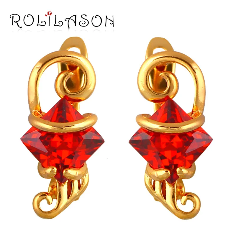 Rolilason Мода Квадратный золото тон клипсы для Для женщин хрусталя цена Модные украшения для дам JES1079