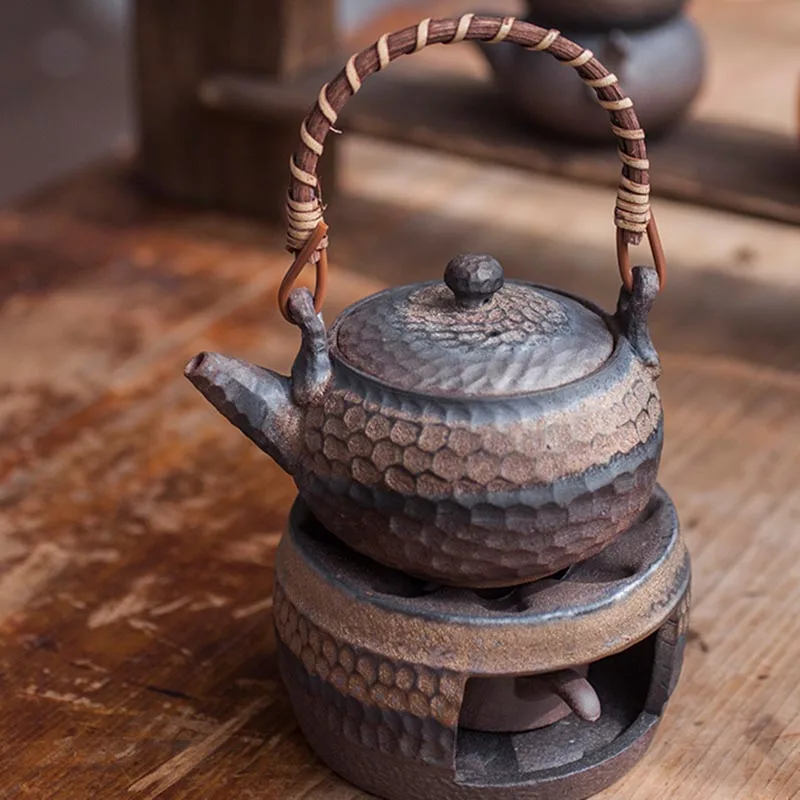 200/250 мл японский стиль керамический чайный набор кунг-фу ручной работы Ретро грубая керамика ржавчины глазурь чайник свечной обогреватель колба для подогрева чая