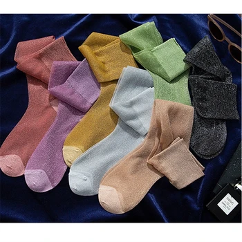 

Fashion Women's Shiny Nylon Socks Ultrathin Sexy Stockings Solid Transparent Over Knee Socks Crystal Silk Sock