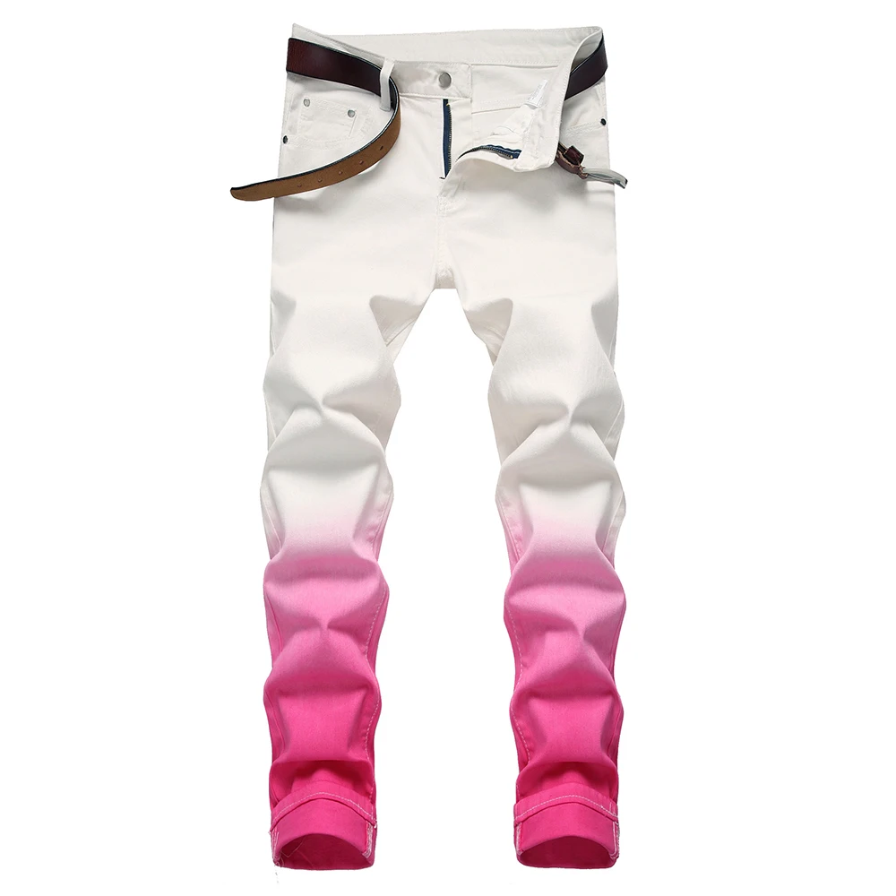Stretch Jeans Trousers Pencil-Pants Slim Gradient Color Mens Fashion Fancy