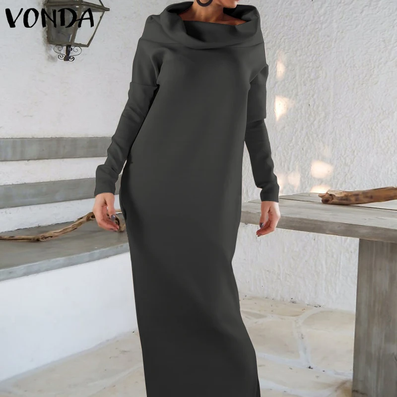 

VONDA Winter Maternity Dress Elegant Solid Color Basic Maxi Dresses Bohemian Casual Loose Long Sleeve Vestidos Oversized Robe