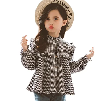 

Girls Blouse Plaid Pattern Blouse Girl In School Ruffle Blouse Long Sleeve Spring Autumn Children Shirt