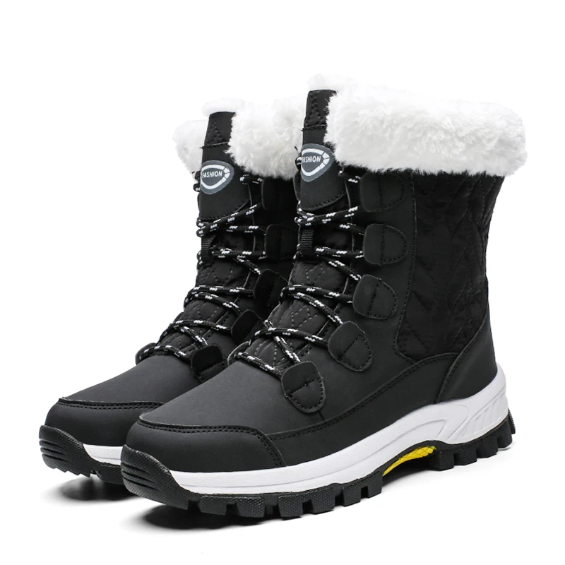 Winter Women Snow Boots Plus Size Women Shoes Mid-tube Boots Cotton Shoes Warm and Velvet Rond Toe Thick Women Platform Boots PU