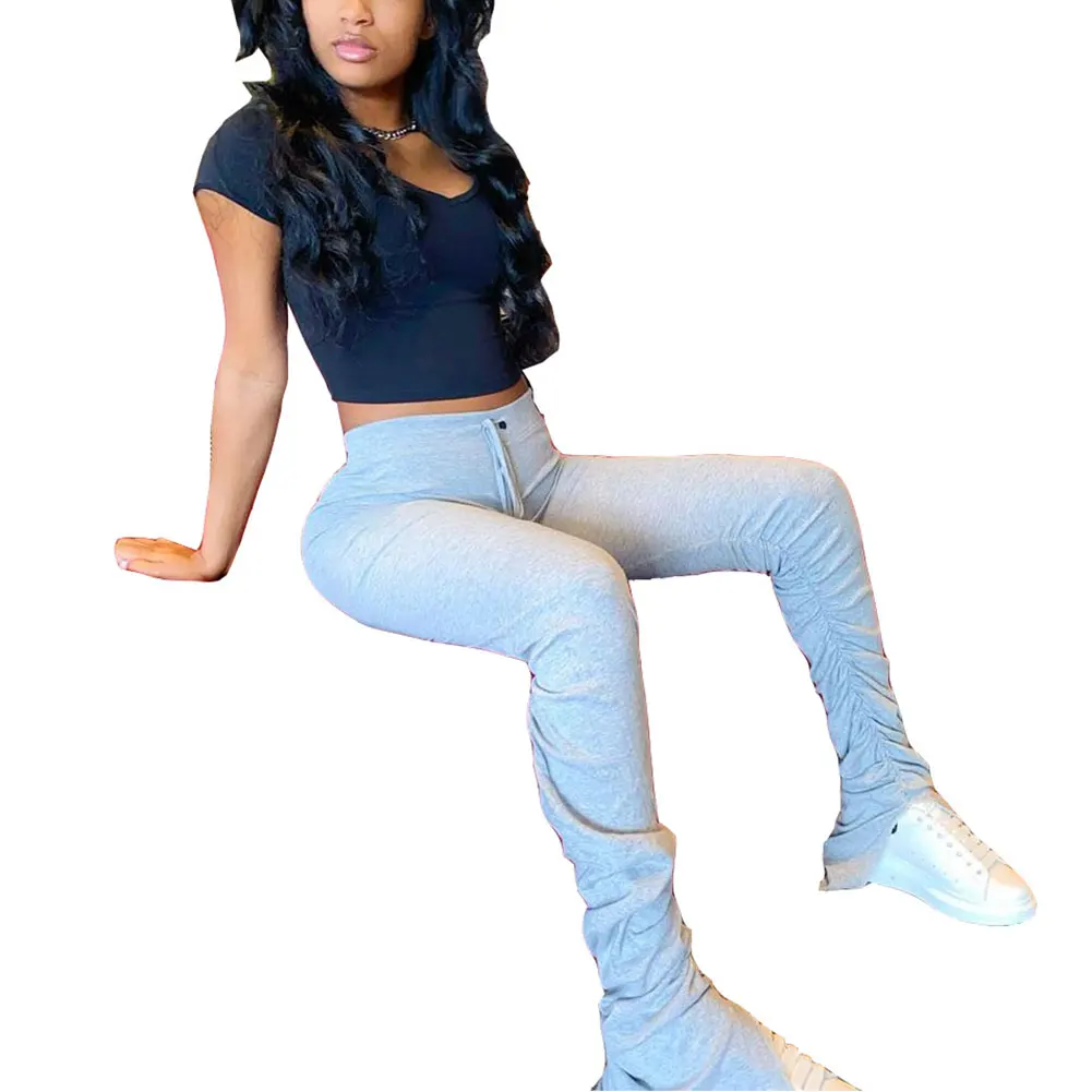 

AA 2020 Women Pants Fashion Drawstring Trousers Ladies Pleated High Waist Trousers Solid Color Bell Bottoms Flared Pants