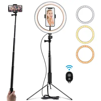 

10inch Photography Table LED Light Tripod Ring Lamp Youtube Video Live 5500k Photo Studio Selfie Stick Makeup Light For Phone