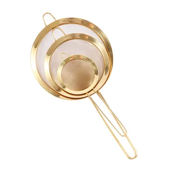 

Stainless Steel Gold Mesh Egg Beater Separate Oil Strainer Flour Sifter Sieve Colanders Flour Coffee Mesh Filter Kitchen Bakware