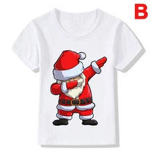 Детская футболка с короткими рукавами и круглым воротником с Санта-Клаусом, топ с рисунком на лето, FOU99
