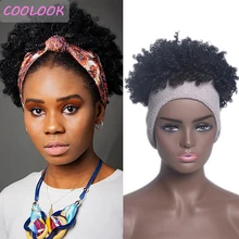 

Short Kinky Curly Headband Wigs for Black Women Natural Black Kinky Curly Scarf Wig Synthetic Deep Curly Headwrap Wig Afro Curls