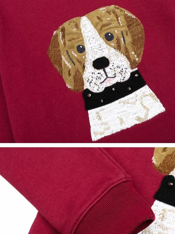 Schnauzer/Beagle/Шиба/Бульдог вышивка толстовка звезда/шарик/жемчуг украшенный флок свитер иллюстрация животных пуловеры