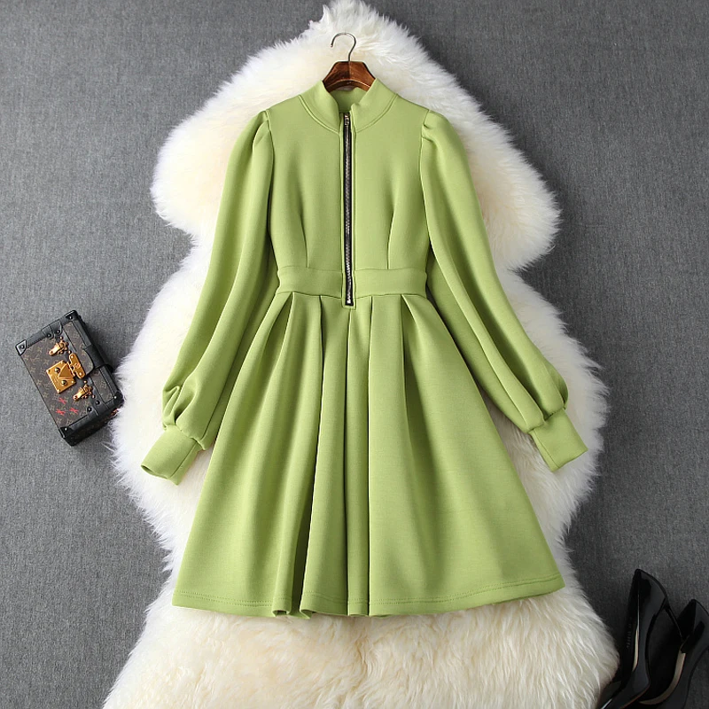 Однотонное платье с длинным рукавом новинка 2019 уличные осенние женские теплые