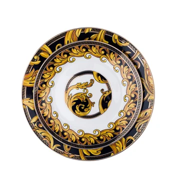 

Top-grade European Bone China Western Dish Steak Dish Snack Plate Round Diet Luxury Dinner Plates Dish Kitchen Decor