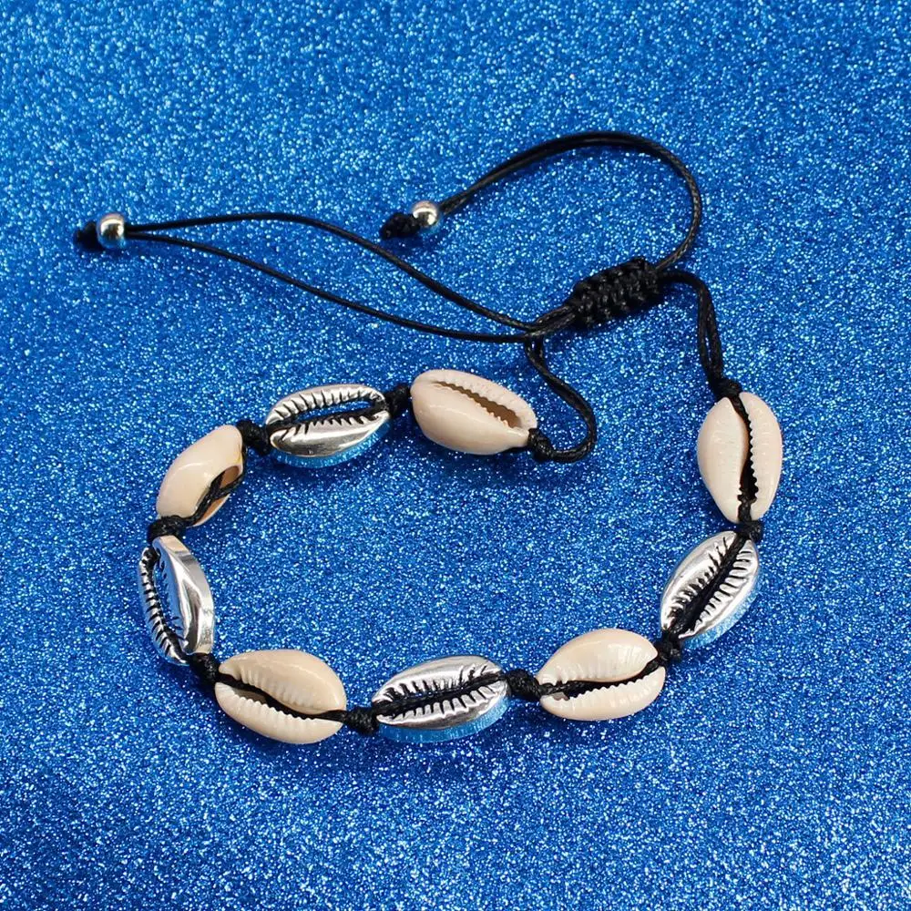 HI MAN Hawaii New Design Natural Beach Shell Anklet Femme Fashion Metal Shell Cross Braided Wristband Party Gift Drop Shipping