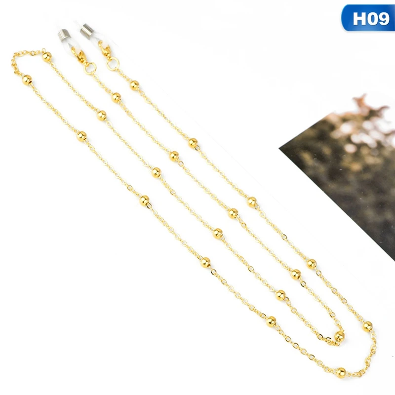 H09 Fashion Women Gold Silver Eyeglass Chains Sunglasses Reading Beaded Glasses Chain Eyewears Cord Holder Neck Strap Rope - Цвет: H09
