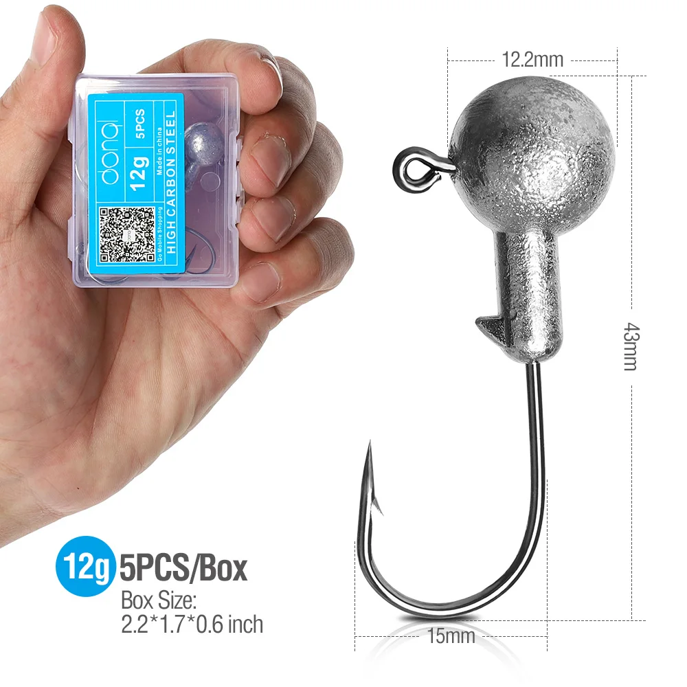 12g DONQL 5 шт./кор. Lead Jig Head рыболовные крючки колючие Карп удочка для Мягкая приманка в виде червей 1g-20 г углеродного Сталь бронзовых морских рыболовных крючков с коробкой - Цвет: 12g