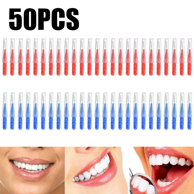 50pcs Tooth Floss Oral Hygiene Dental Floss Soft Plastic Interdental Brush Toothpick Healthy for Teeth Cleaning Oral Care