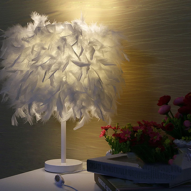Top-Creative Feather Lamp E27 Table Lamp for Baby Kids Children Bedroom Droplight Lighting Decor US Plug