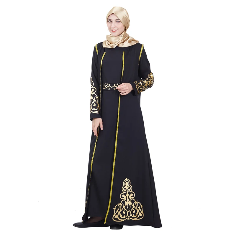 Дубаи Стильные комплекты abaya мусульманские женские пальто и платье из двух частей Золотой аппликации вечерний халат леди классический Caftan наборы