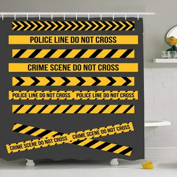 

Shower Curtain Set with Hooks 72x72 Scene Aware Set Dangerous for Danger Places Tape Lines Do Yellow Signs Caution Symbols