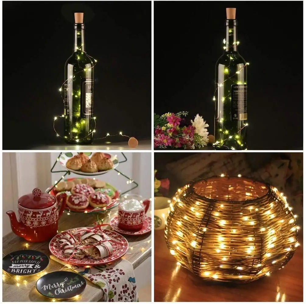 2m 20 LED 코르크 병 요정 빛 USB 충전식 침실 홈 파티 웨딩 크리스마스 실내 장식 문자열 램프