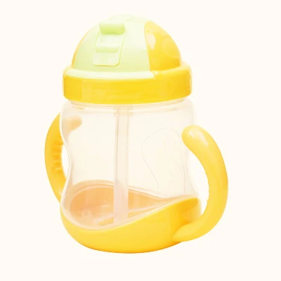 280ml Baby Kids Cute Cup Children Learn Training Feeding Drink Water Bottle children's straw cup with handle anti-slip bottle - Цвет: yellow