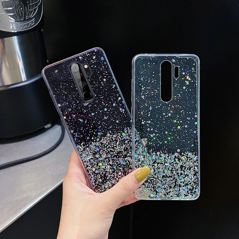 Ultra-thin Cute Bling Glitter Silicone Phone Case For Xiaomi Redmi Note 13 12 11 10 9 S 8 Mi 14 T Pro Luxury Stars Sequins Cover - Image 2