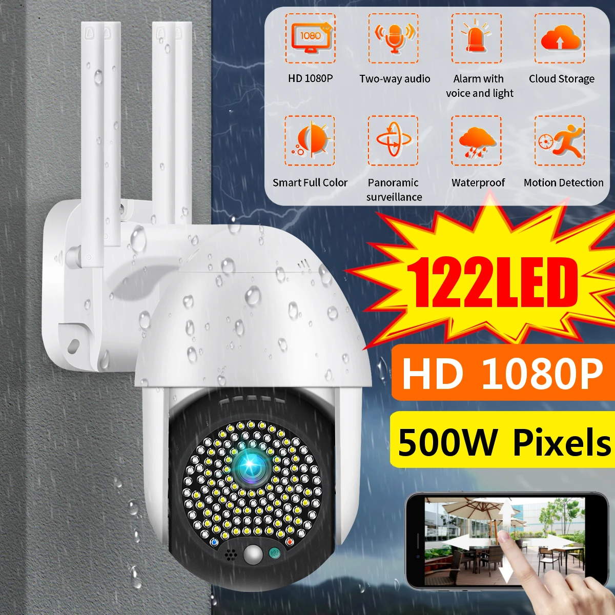 5MP беспроводная Wifi камера безопасности 1080P HD 8X оптический зум PTZ IP наружная