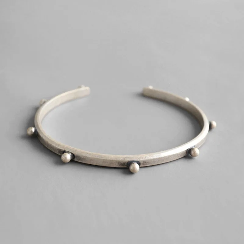 

EDS Silver 925 Women Fashion Bracelets Bangles 925 Sterling Silver Cuff Bracelet Vintage Rivet Bangles Korean Fashion Jewelry