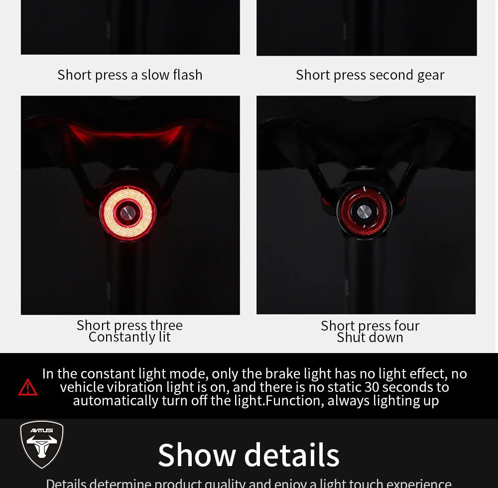 Bicycle Taillights Intelligent Brake Sensor Taillights MTB/ Road Bike Rear Bicycle Rear Light USB Brake Tail Light 6-20 Hours