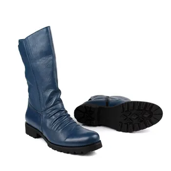 

Riding 2020 Winter Men Boots Mid-Calf Military Botas Blue Black Genuine Leather Knight Shoes Male Fashion Safety Footwear