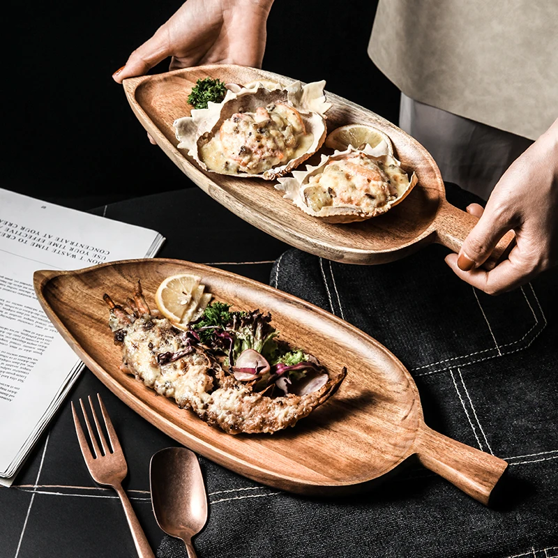 

Wooden Texture Tray Ceramic Home Leaf Western Steak Dish Dessert Plate Irregular Plate Kitchen Cutlery Tray Storage Decoration