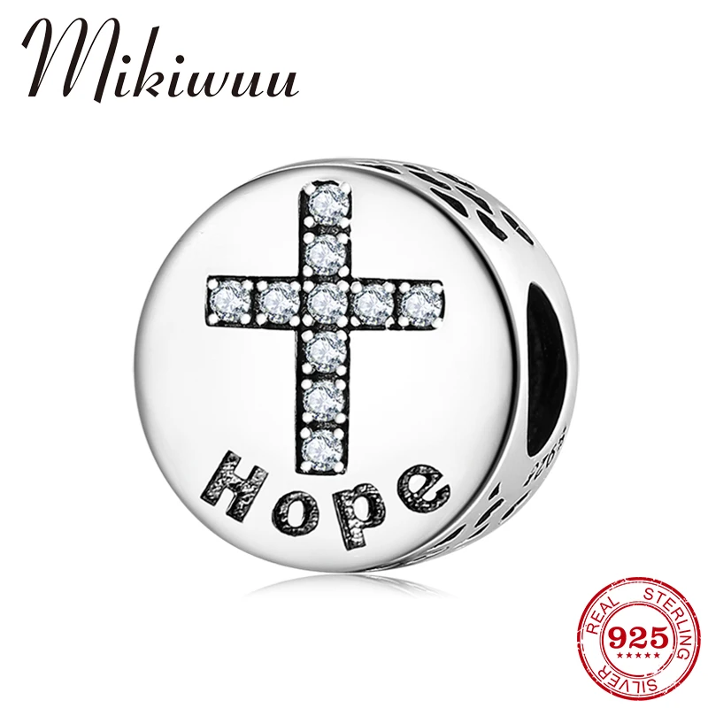 

Round 925 Sterling Silver Bible-Hope Cross Clear CZ Charm Beads Jewelry Making fits Original Pandora Bracelet Beads DIY Jewelry