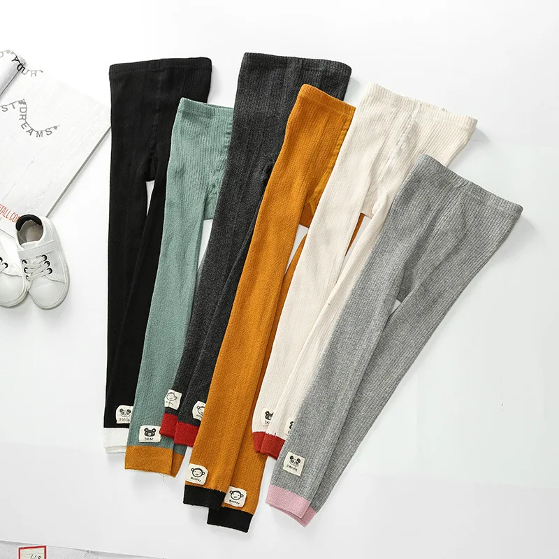 

Spring Big Boy Combed Cotton Cute Cloth Label Bear Joint Capri Pants Outer Wear Children Vertical Stripe Leggings Socks