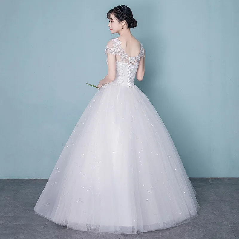 Woman Simple Lace White Wedding Dress - Image 4