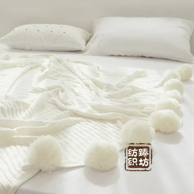 Тканое покрывало с кровать с шарами диван трикотажное покрывало Гостиная Спальня Мягкий теплый хлопок ворс одеяло s анти-пиллинг портативный - Цвет: White