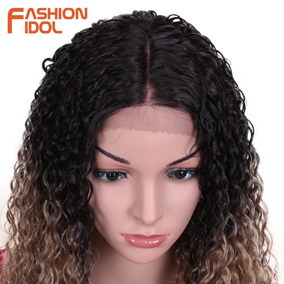 FASHION IDOL Hair Synthetic Wig Lace Front Wigs For Women Long Part 38 Inch Long Curly Ombre Blonde Wig With Dark Roots Wavy Wig