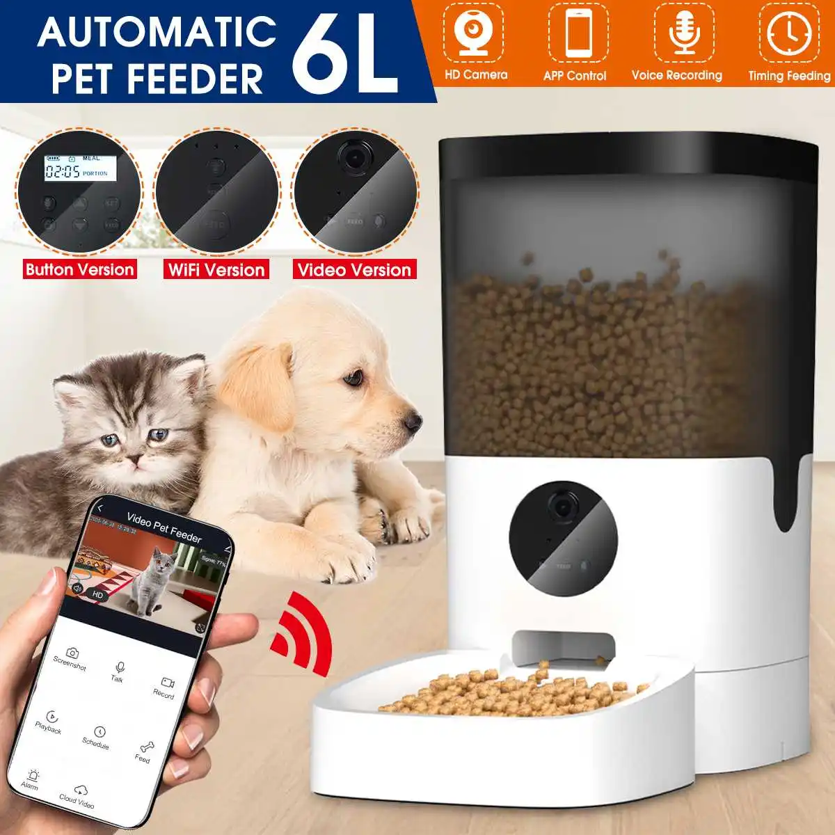 6l Smart Automatic Pet Feeder Visible Cover Pet Dog Cat Food Dispenser Remote Control App Timer