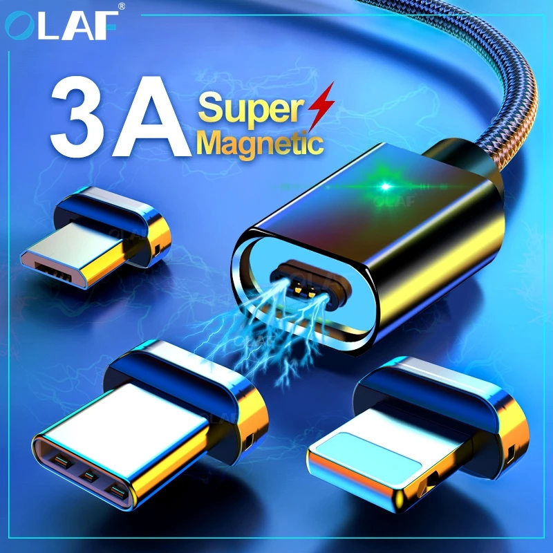 Магнитный USB-кабель OLAF 3A кабель для быстрой зарядки Micro USB Type-C iPhone Samsung Xiaomi Huawei