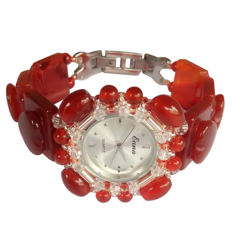 

2020 New Limited Models Are Magenta Agate Quartz Watches Carving Process Natural Crystal Heart Lady's Watch