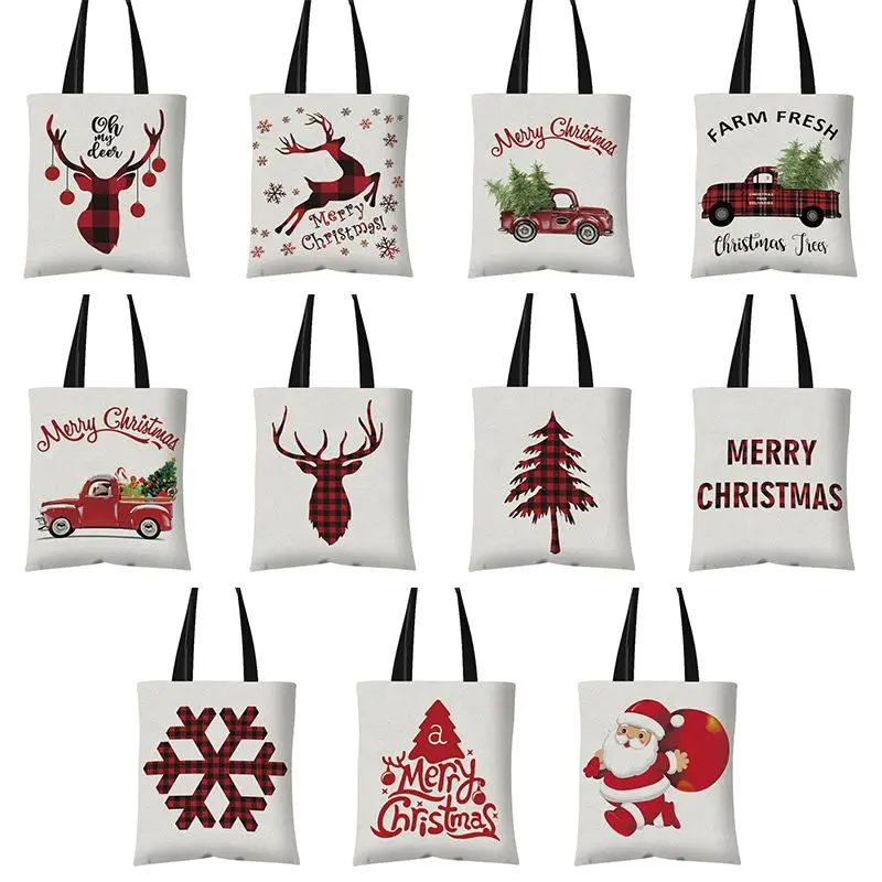 Новогодние льняные сумки для покупок Санта Клаус Снеговик печенья упаковочные сумки вечерние Рождественские Сумки