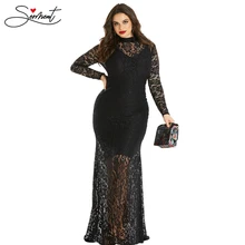 Сермент кружева узор Русалочка платья для торжеств вечернее платье Высокий воротник с длинным рукавом подходит для танцев вечеринки свидания ночного клуба размера плюс