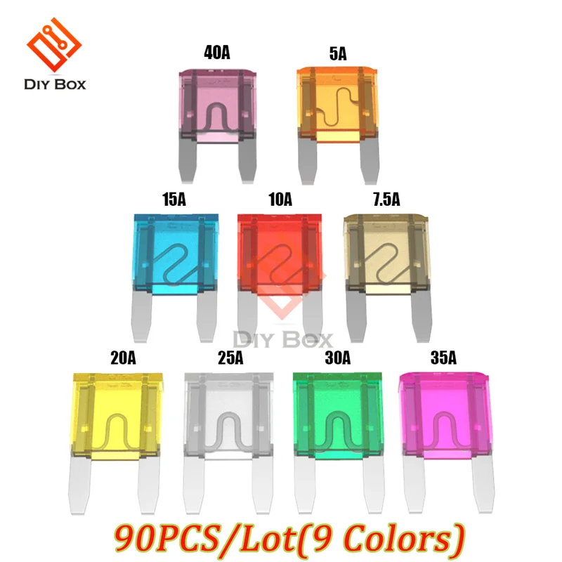 Смешанные 9 видов цветов Мини 90 шт./лот лезвие предохранителей цинка Стандартный